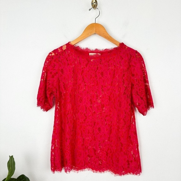Vanessa Virginia Anthropologie Red Lace Overlay Top Sz XS - Picture 1 of 4